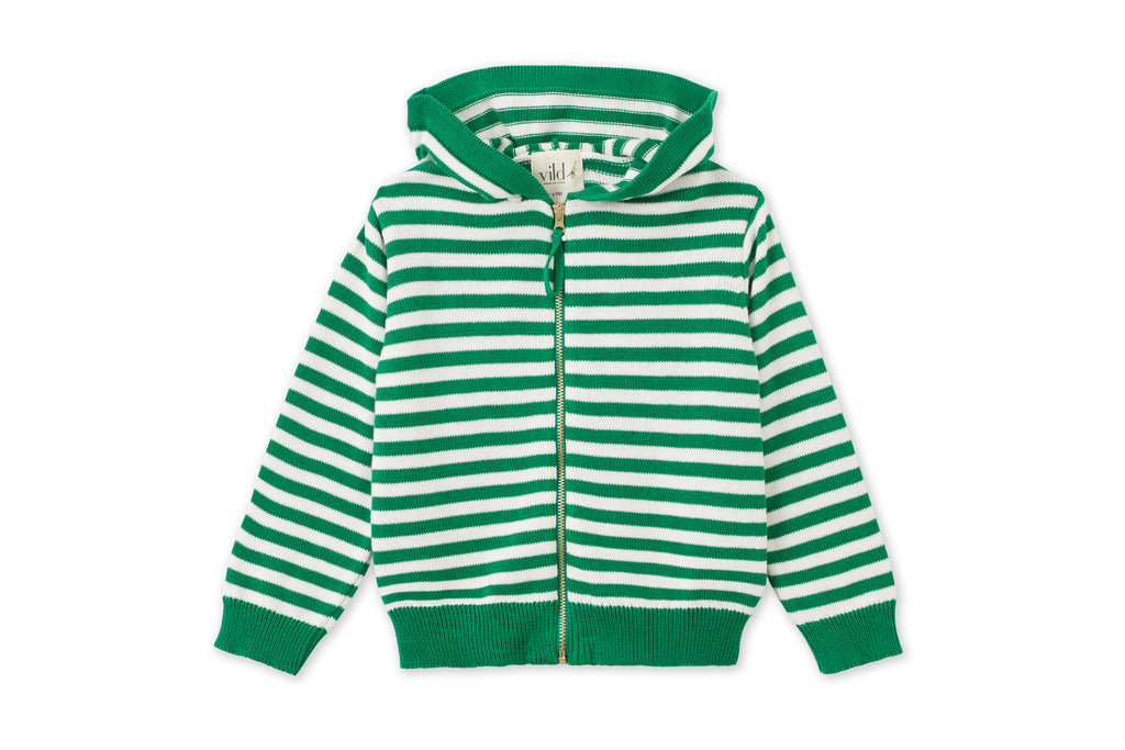 Organic Knit Cardigan - Green Stripe