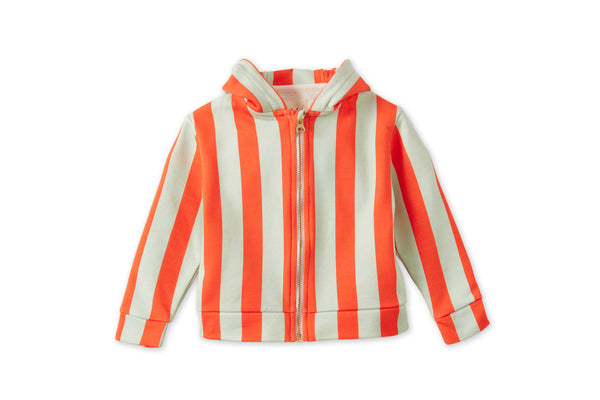 Striped Organic Cotton Zip Up Hoodie - Orange/Green