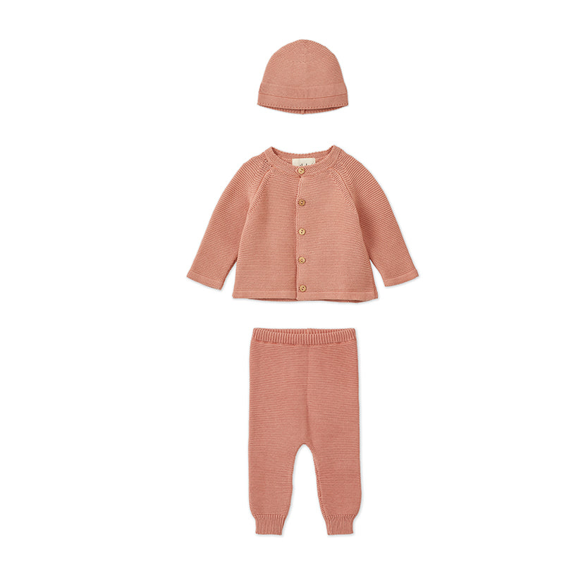 Organic Cotton Baby Knitwear Set - Pink Quartz Mineral Dye