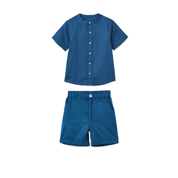 SS Woven Shirt & Shorts Set - Navy Blue