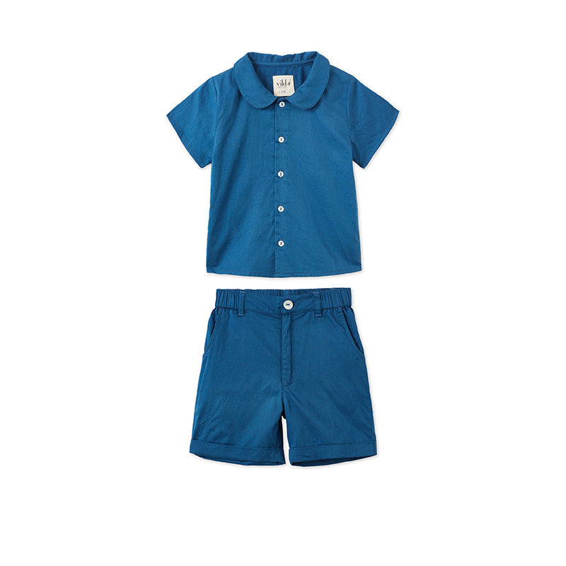 SS Collared Woven Shirt & Shorts Set - Navy Blue