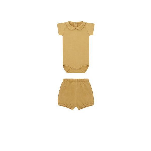 SS Collared Bodysuit & Bloomers Set - Camel