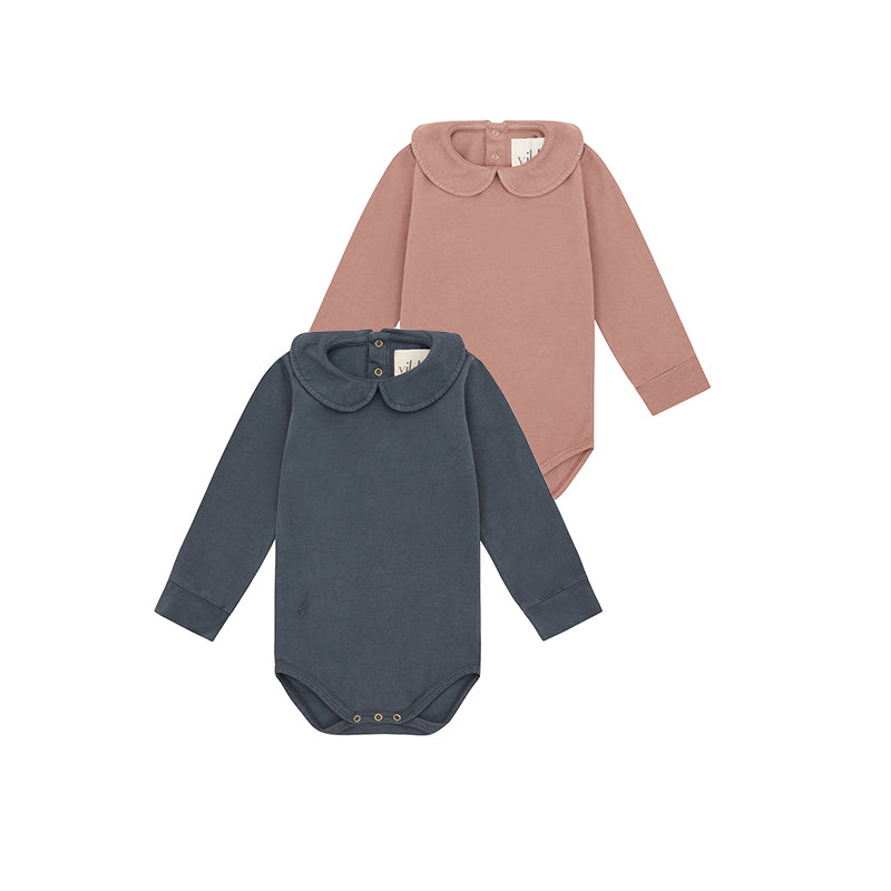 LS Organic Cotton Collared Bodysuit Set - Beetroot & Palmetto