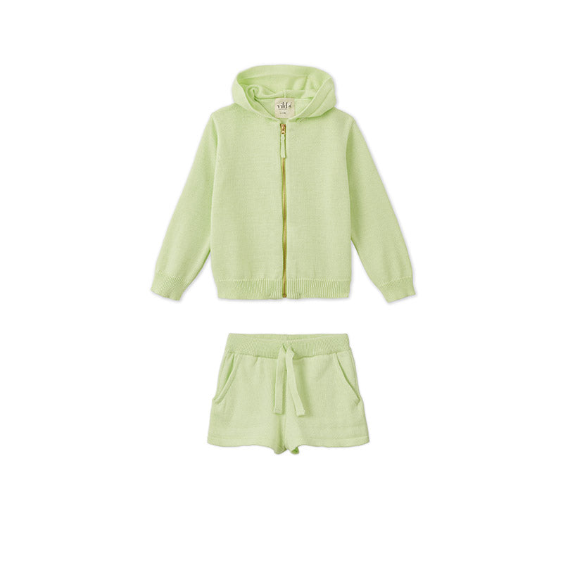 Zip Cardigan & Shorts Set - Light Green