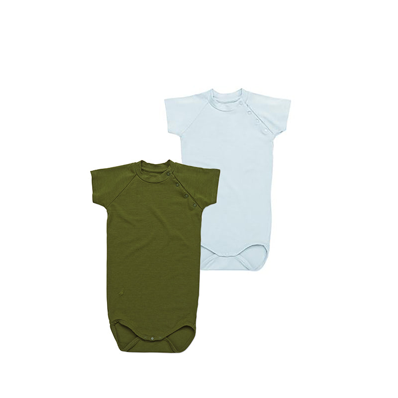 SS Bamboo Bodysuit Set - Untamed Green & Stubborn Blue